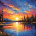 sunset sunrise lake landscape