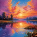 sunset sunrise lake landscape