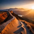 sunset sunrise morning horizon landscape dawn sea evening mountain dusk sunlight sand coast rock ocean sky hill desert cloud