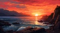 Sunset or sunrise in the ocean natural landscape background.GenerativeAI. Royalty Free Stock Photo