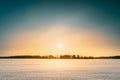 Sunset Sunrise Over Field Or Meadow. Sky Over Winter Snowy Ground. Landscape Under Scenic Sky At Sunset Dawn Sunrise Royalty Free Stock Photo