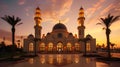 Sunset or Sunrise over a Luxurious Islamic Mosque