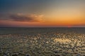 Sunset or sunrise on salt lake Elton (Russia) with mirror Royalty Free Stock Photo