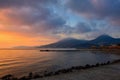 Sunset - sunrise by the sea on the beach. Beautiful romantic landscape with nature. Royalty Free Stock Photo