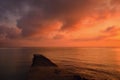 Sunset - sunrise by the sea on the beach. Beautiful romantic landscape with nature. Corfu - Kerkyra Greece. Royalty Free Stock Photo