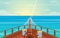 Sunset Sunrise Sea Ocean Landscape View on Cruise Ship Deck Illustration Royalty Free Stock Photo