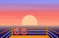 Sunset Sunrise Sea Ocean Landscape View on Cruise Ship Deck Illustration Royalty Free Stock Photo