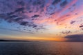 Sunset or sunrise sky above the sea. Nature, weather, atmosphere, travel theme. Sunrise or sunset over the sea. Panorama Royalty Free Stock Photo