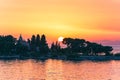 Sunset or sunrise sky above the sea. Nature, weather, atmosphere, travel theme. Sunrise or sunset over the sea. Panorama Royalty Free Stock Photo