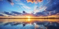 Sunset, Sunrise Summer Landscape Beautiful Nature Blue Sky amazing colorful clouds Natural Background. Artistic Wallpaper Lake Royalty Free Stock Photo