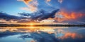 Sunset, Sunrise Summer Landscape Beautiful Nature Blue Sky amazing colorful clouds Natural Background. Artistic Wallpaper Lake Royalty Free Stock Photo