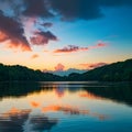 Sunset sunrise summer landscape with colorful clouds over lake Royalty Free Stock Photo