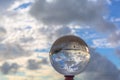 Sunset sunrise view inside crystal ball..The natural view of the sea and sky are unconventional and beautiful. Royalty Free Stock Photo