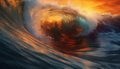 Sunset surf, nature beauty in motion on water generated by AI Royalty Free Stock Photo