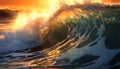 Sunset surf splashing, nature beauty in extreme motion generated by AI Royalty Free Stock Photo