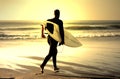 Sunset surfer running Royalty Free Stock Photo
