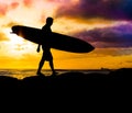 Sunset surfer silhouette Royalty Free Stock Photo