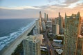 Sunset in Surfers Paradise and Beach, Gold Coast, Queensland, Australia