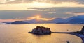 Sunset and Sveti Stefan sea islet Montenegro Royalty Free Stock Photo