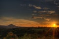 Sunset at the swabian alb with view to the castle Hohenzollern