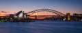 Sunset with the Sydney Opera House and Harbour Bridge Royalty Free Stock Photo