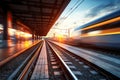 Sunset Symphony Railway Station in Europe - Industrial Landscape with Motion Blur and Orange Sunlight, Embracing the Spirit of