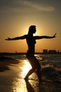 Sunset Tai-Chi on a beach Royalty Free Stock Photo