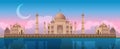 Sunset at Taj Mahal in Agra, India, panoramic city vector Royalty Free Stock Photo