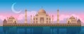 Sunset at Taj Mahal in Agra, India, panoramic city vector