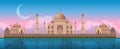Sunset at Taj Mahal in Agra, India, panoramic vector Royalty Free Stock Photo