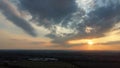 Sunset taken using drone at 120m above Starbeck Harrogate North Yorkshire England United Kingdom Clouds blue sun red orange grey Royalty Free Stock Photo