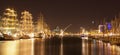 Tall Ships moored at the Liffey, Dublin. night Royalty Free Stock Photo