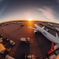 Sunset on the Tarmac - A Busy Airport Scene