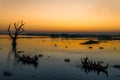 Sunset on the Taungthaman Lake, Myanmar. Royalty Free Stock Photo