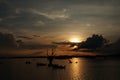 Sunset on the Taungthaman Lake near Ubein bridge, Amarapura in Myanmar.