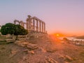 Sunset at Temple of Poseidon on Cape Sounion Royalty Free Stock Photo