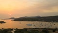 Sunset from temple of Poseidon at Sounio in Greece. A famous touristic destination.