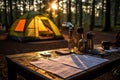 Sunset in a tent camp, a tent Royalty Free Stock Photo