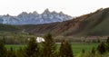 Sunset teton mountains peaceful pasture ranch Royalty Free Stock Photo