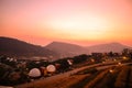 The sunset in a thai village near mountains in Chiang Mai