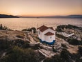 Sunset in Thasos island overlooking Thasos Town and harbour ath the Two Apostles Church Royalty Free Stock Photo