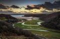 Sunset at Three Cliffs Bay Royalty Free Stock Photo