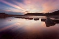 Sunset at Three Cliffs Bay Royalty Free Stock Photo
