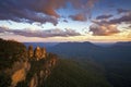 Sunset at The Three Sisters From Echo Point, Blue Mountains National Park, NSW, Australia Royalty Free Stock Photo