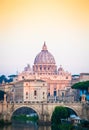 Sunset on Tiber river bridge with Vatican City - Rome, Italy Royalty Free Stock Photo