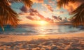 sunset time at the beach with the beautiful sand and coconut trees Royalty Free Stock Photo