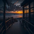 Evening beach beautiful wooden cottage view ai generated Royalty Free Stock Photo