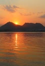 Sunset time, fateh sagar lake, udaipur, rajasthan, India.