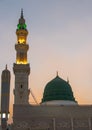 Sunset time in Madinah Munawwarah. Dome of Prophet Muhammad's Mosque. Masjid an Nabawi Royalty Free Stock Photo