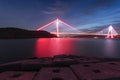 Sunset time on new bosphorus bridge of Istanbul Royalty Free Stock Photo